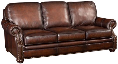 Hamilton Home SS185 Brown Leather Sofa with Wood Exposed Bun Foot ...