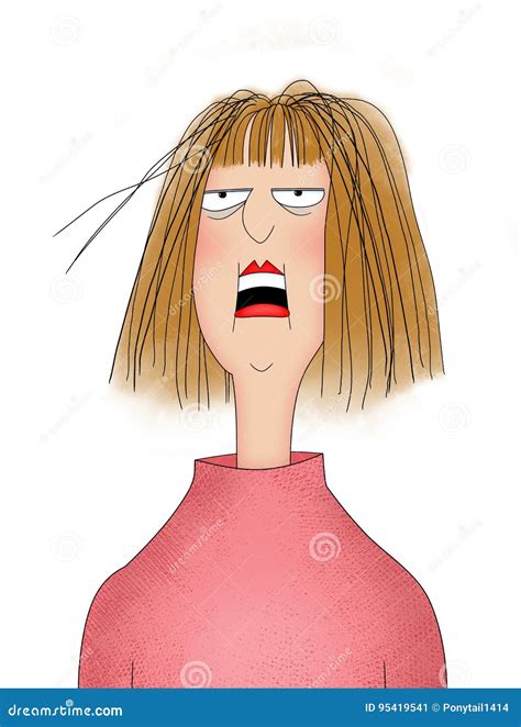 Funny Cartoon Lady Looking Frazzled or Stressed Out Stock Illustration ...