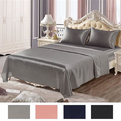 3 Piece Satin Silk Sheet Set Deep Pocket Twin Full Queen King Bed Sheet ...