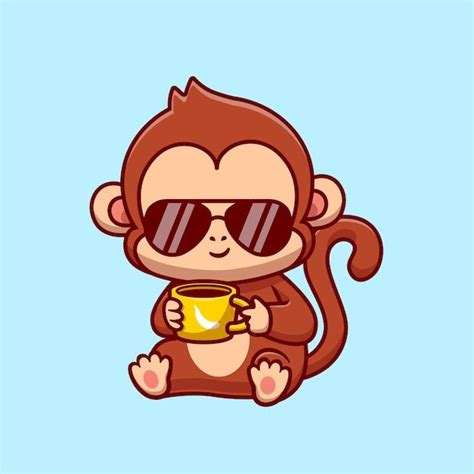 Premium Vector | Cute cool monkey drink coffee illustration | Cartoon ...