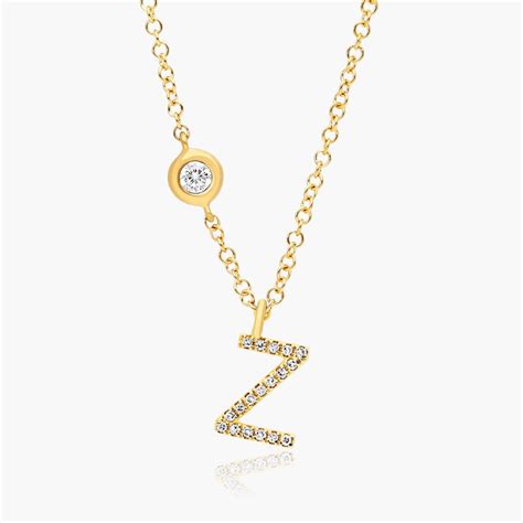 14K Yellow Gold Initial Z Diamond Necklace-8173695y14