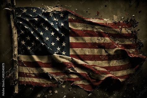 Old tattered american flag. Grunge background. AI generated Stock ...