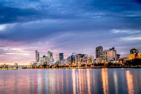 Perth, WA City Skyline from Heirisson Island