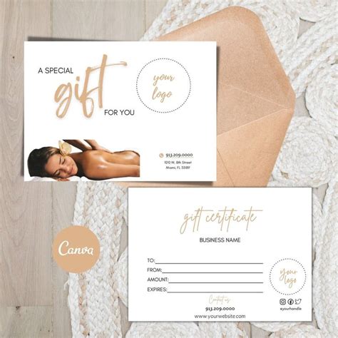 Gift Certificate Template Spa Gift Card Template Gift - Etsy Canada in ...