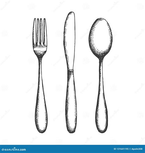 Cutlery Fork Spoon and Knife Sketch. Isolated Drawing Vector Stock ...