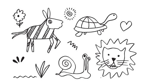 Vector set of kids drawings.Doodle style. Ideal for childs decoration ...