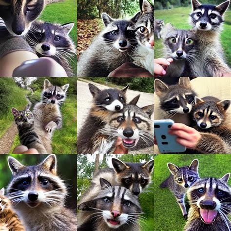 a photo selfie of cat and raccoon, best friends | Stable Diffusion ...