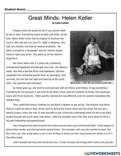 Helen Keller online worksheet | Helen keller, Helen keller lesson plans ...