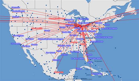 Delta Air Lines route map - North America from Detroit