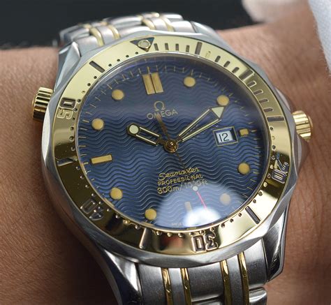 Mens Omega Seamaster Professional 18K Gold/SS 300M Quartz Blue Dial ...