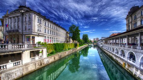 Wallpaper Ljubljana Slovenia Canal Sky Houses Cities 1920x1080