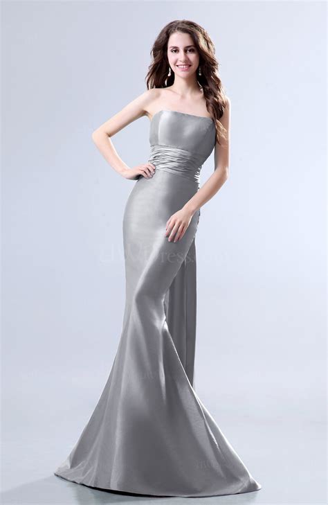 Silver Elegant Mermaid Sleeveless Backless Court Train Evening Dresses ...