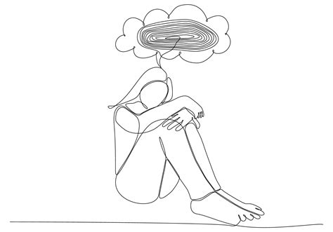 Continuous line drawing of young woman feeling sad, tired and worried ...