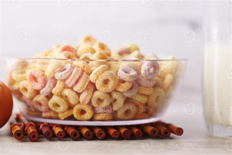 close up of colorful cereal corn flakes in a bowl 7236097 Stock Photo ...