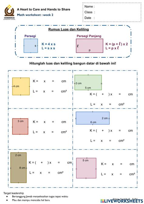 Luas & Keliling Persegi dan Persegi Panjang worksheet, 2024