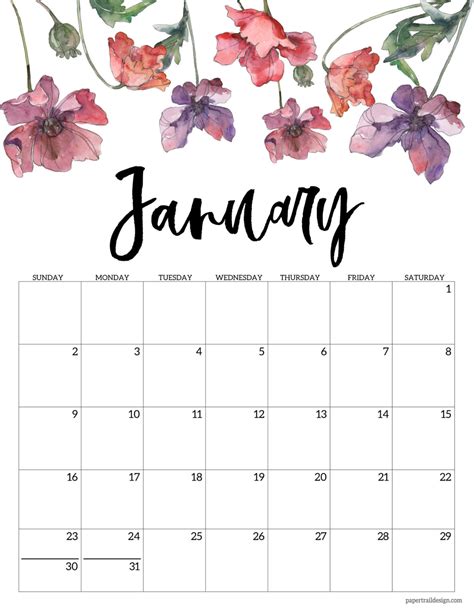 2022 Free Printable Calendar – Floral - Paper Trail Design