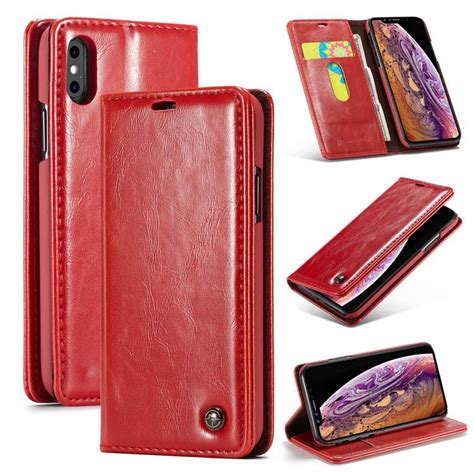 CaseMe iPhone Xs Max Wallet Kickstand Magnetic Flip Case Red Leather ...