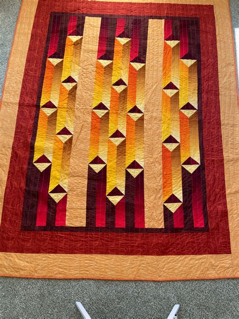 Orange red and yellow homemade quilt. Measures 78 x 100 | Etsy