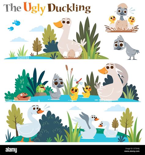 Vector Illustration of Cartoon characters The ugly duckling. Children's ...