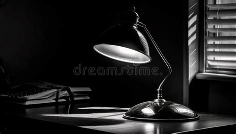 Modern Desk Lamp Illuminates Black and White Office Generated by AI ...