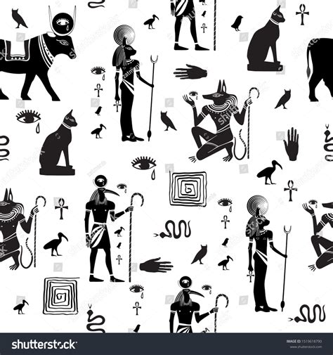 Seamless Pattern Egyptian Gods Symbols Black Stock Vector (Royalty Free ...