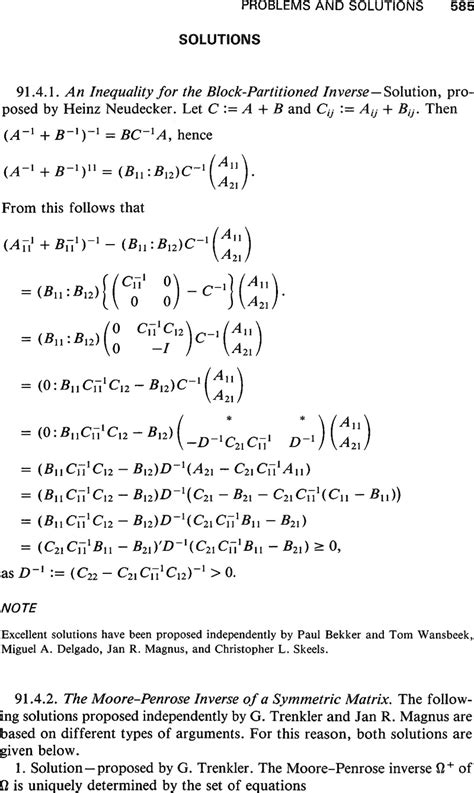 The Moore-Penrose Inverse of a Symmetric Matrix | Econometric Theory ...