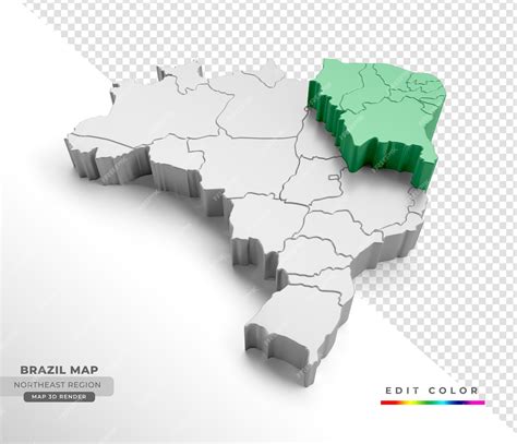 Premium PSD | Isometric map of brazil with emphasis on the northeast ...