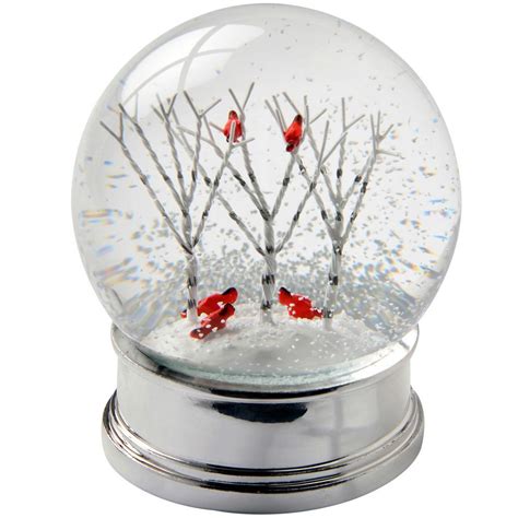 12cm Snow Globe Birch Trees Cardinal Birds Christmas Decoration ...