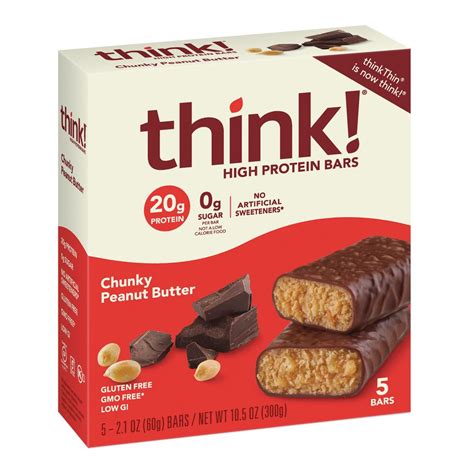 think! High Protein Bar, Chunky Peanut Butter, 20g Protein, Gluten Free ...