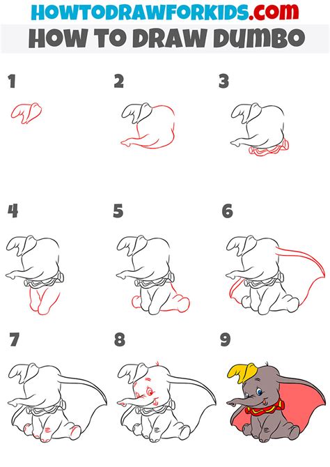 How to Draw Dumbo - Easy Drawing Tutorial For Kids