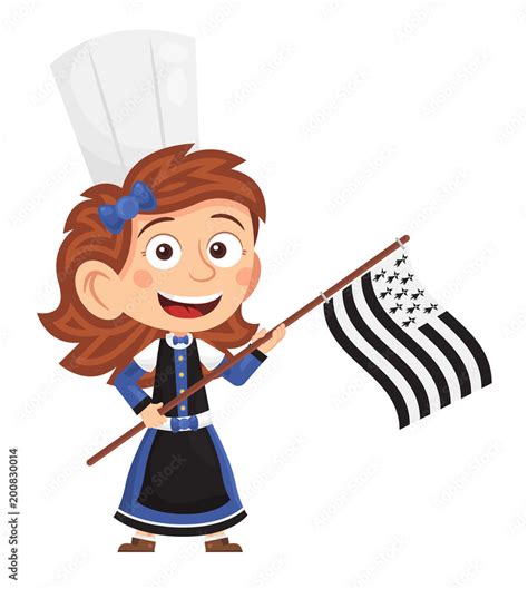 Petite bretonne tenant le drapeau breton Stock Vector | Adobe Stock