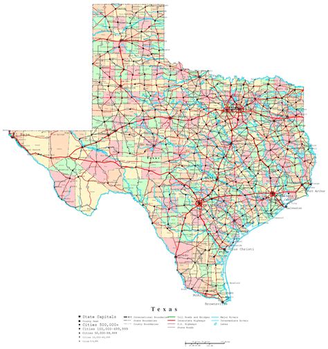 Large detailed administrative map of Texas state with roads, highways ...