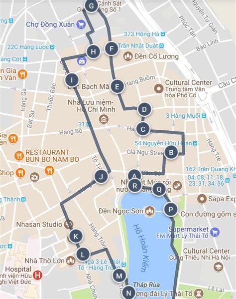 Hanoi Old Quarter and Hoan Kiem Lake Walking Tour Map | Hanoi old ...