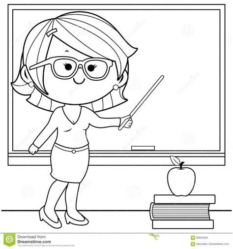 Teacher Teaching At Class Coloring Book Page. Stock Vector ...