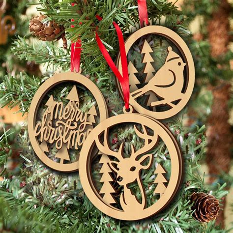 Wooden Christmas Double Layer Laser Cut Hollow Hanging Pendant Wood ...