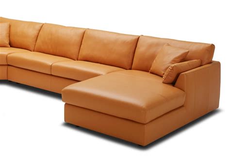 Group Sofa With Chaise In Rich Tan Leather - Not Just Brown