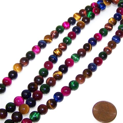 1 Strand of 8mm Round Semiprecious Gemstone Beads - Tiger Eye Multi-Color