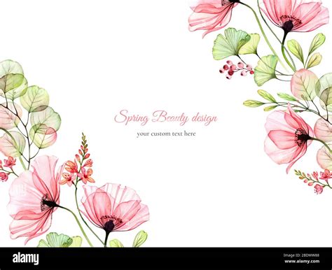 Watercolor floral background. Card template with place for text ...