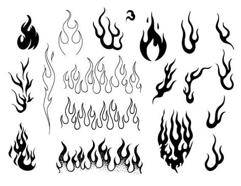 a set of different fire flames on a white background