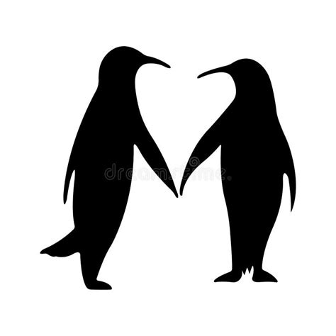 Silhouette of Black Penguins Holding Paws Forming Heart. Design ...