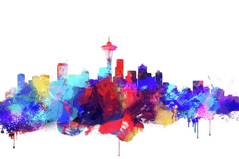 Seattle skyline watercolor Painting by Dim Dom - Fine Art America