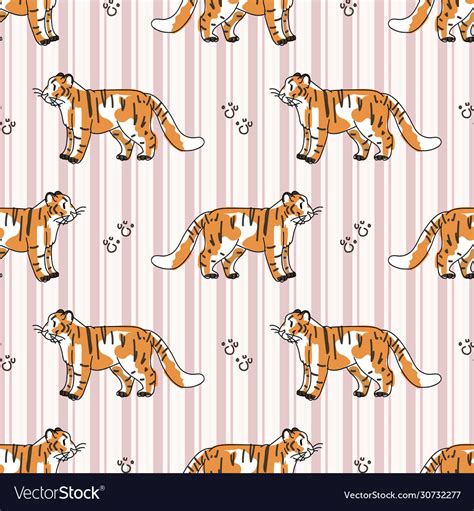 Cute tiger with paw pad seamless pattern Vector Image