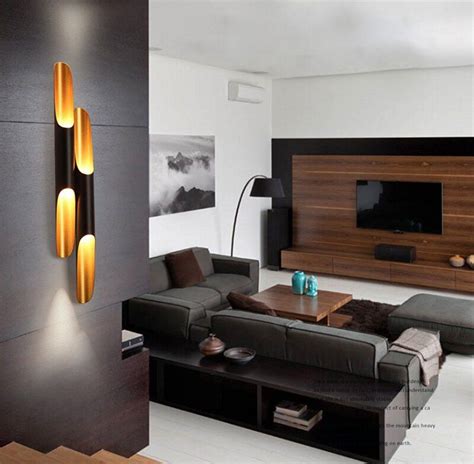 Modern Replica Black Gold Inclined Wall Light | Modern living room ...