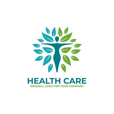 the logo for health care, with leaves and a man's body in the center