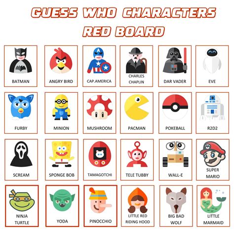 Guess Who Game Character Sheets | Cartoon characters game, Learning ...