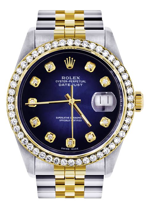 Diamond Gold Rolex Watch For Men 16233 | 36Mm | Blue Dial | Jubilee Ba ...