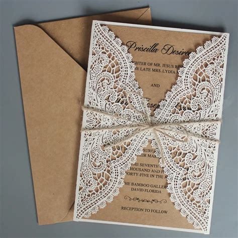 Rustic Wedding Invitations Suite Kraft Paper Invitation Cards Lace ...