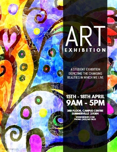 an art exhibition poster with colorful abstract designs