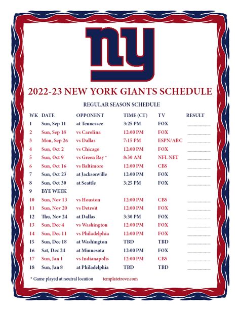 Giants Football Schedule 2024 - Fanya Jemimah