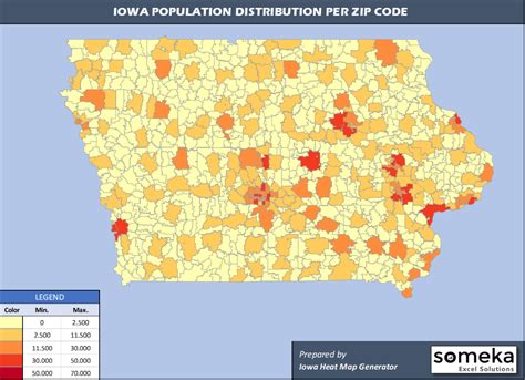 Iowa Zip Code Map and Population List in Excel